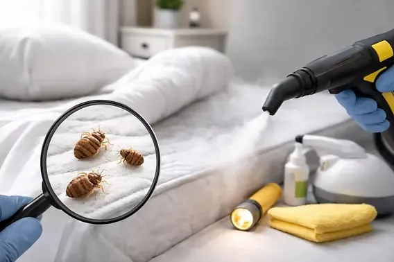 A close-up of bed bugs on a mattress during a Utah bed bug treatment.